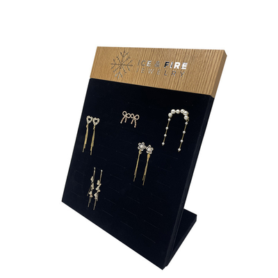 China Tischkanten Ohrring Display Holz schwarz Samt Schmuck Display Stand fournisseur