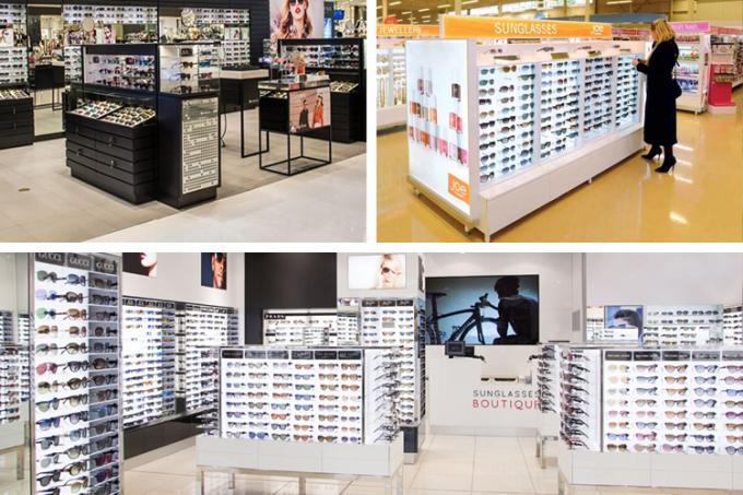 Käufer-Marketing-Sonnenbrille-Anzeige kommerzieller hölzerner Sunglass-Ausstellungsstand
