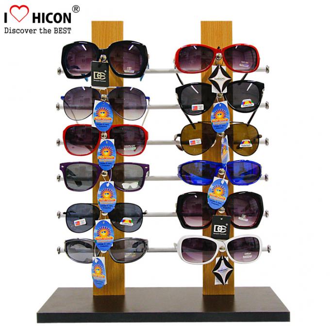12 des hölzernen Sunglass-Anzeigen-Paare Desktop-, kundenspezifisches Eyewear-Präsentationsständer-übersichtliches Design