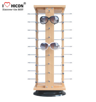 China Furnierender hölzerner Sonnenbrille-Ausstellungsstand Metall-Rod drehender für 30 Paare Eyewear- fournisseur